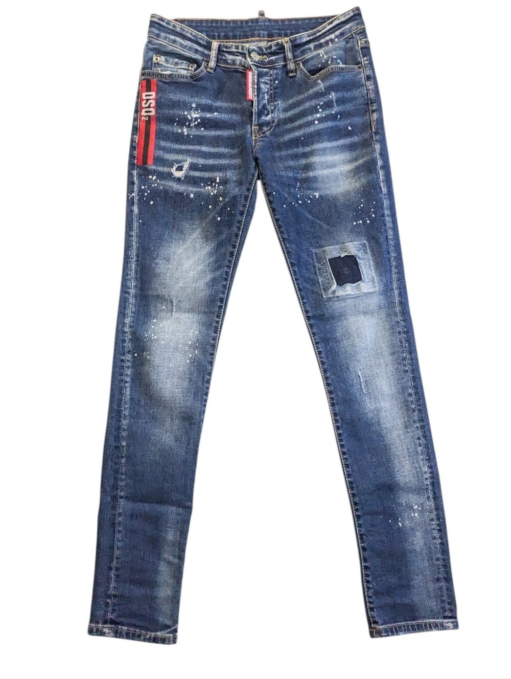 DSQUARED2 S74LNO490 S30357 Slim Guy Blue Skinny Men's Jeans Red Logo Tape 32